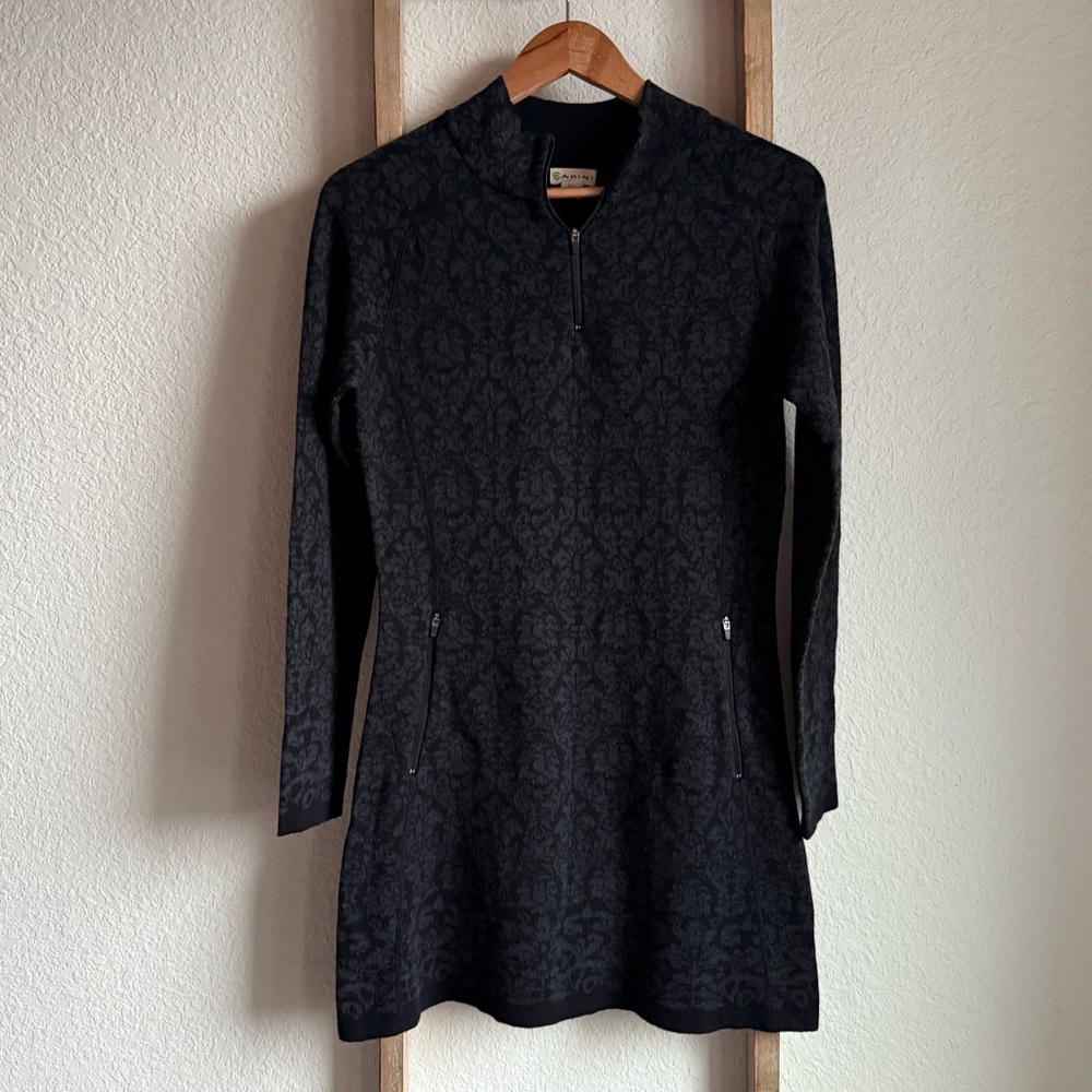 Akini 3/4 Zip Mock Neck Black & Grey Sweater Dress sz: Small